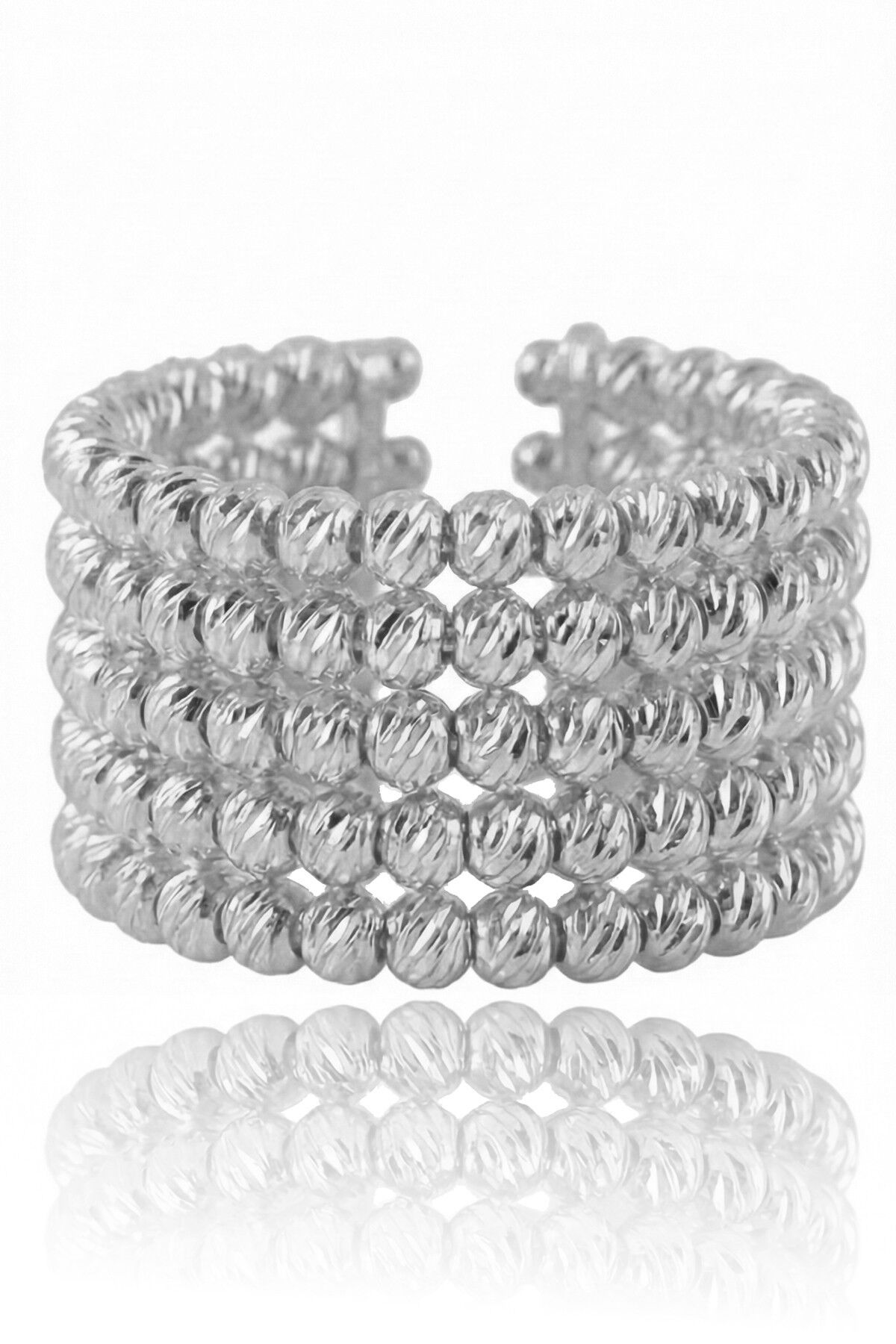 925 Ayar Gümüş Yüzük Rodyumlu Dorica (Dorissa) Alttan Ayarlamalı Beş Sıra Yüzük SGTL13226RODAJ