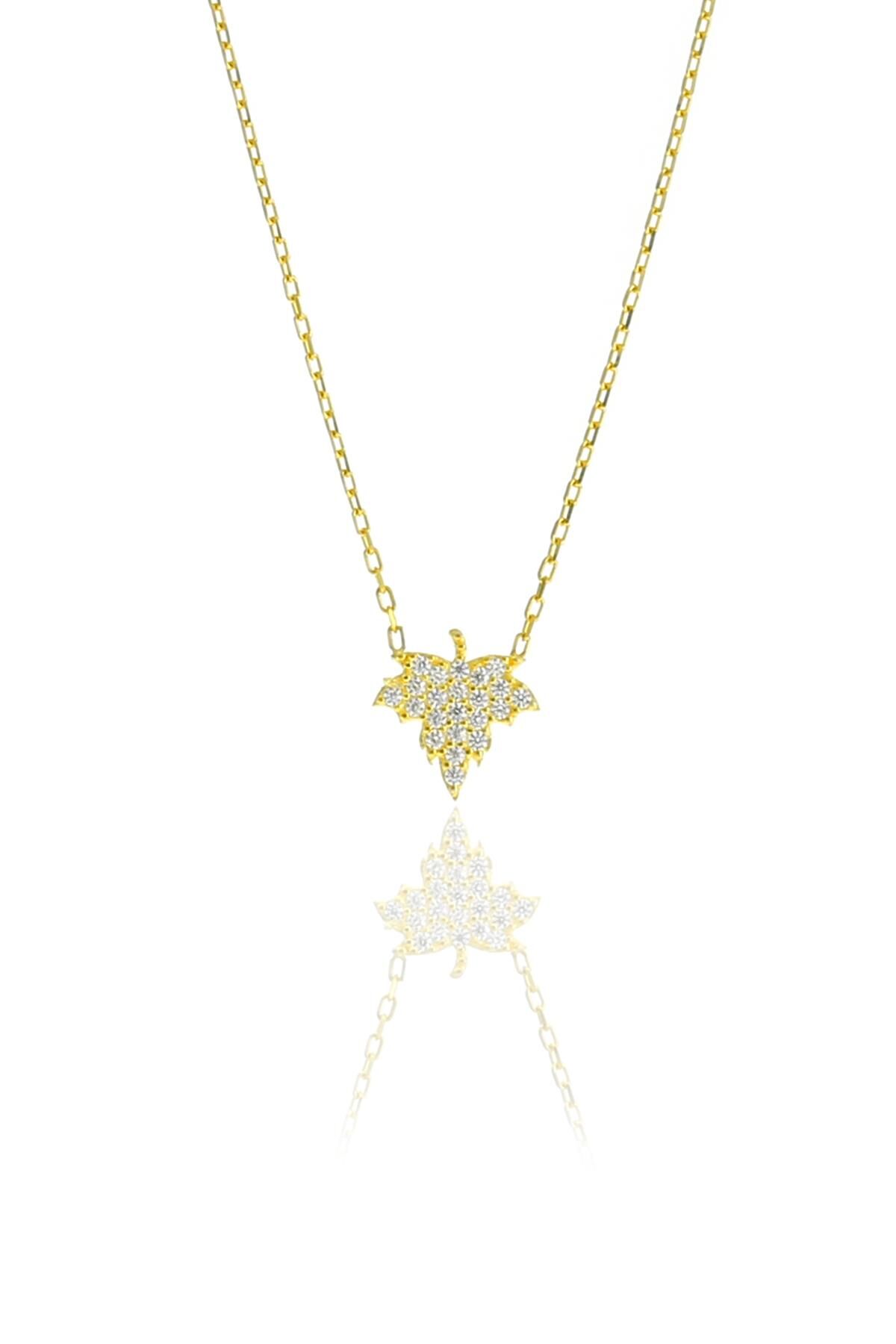 Gümüş altın yaldızlı çınar yaprağı kolye SGTL10374GOLD