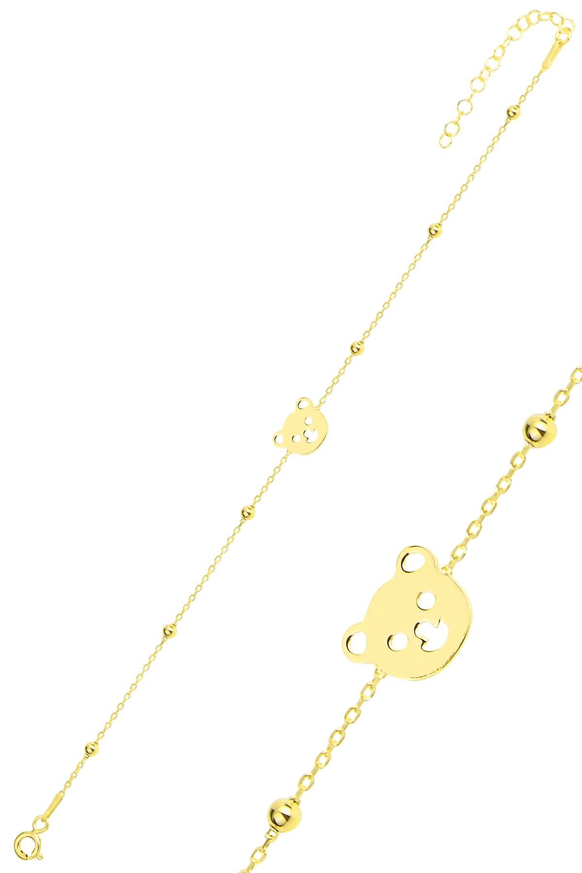 Gümüş altın yaldızlı top top zincirli ayıcıklı bileklik SGTL11865GOLD
