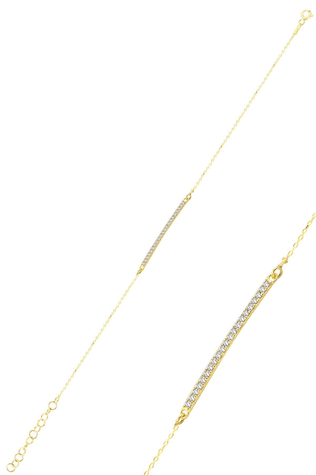 Gümüş altın yaldızlı Zirkon Taşlı çubuk Gümüş Bileklik SGTL10092GOLD