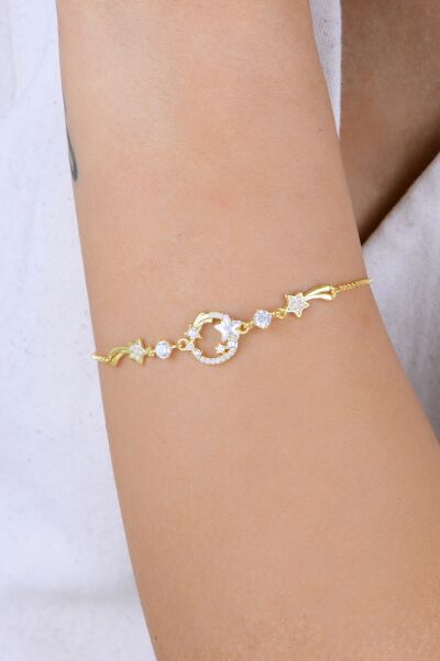 Gümüş altın yaldızlı zirkon taşlı yıldız kümesi kadın bileklik SGTL12921GOLD