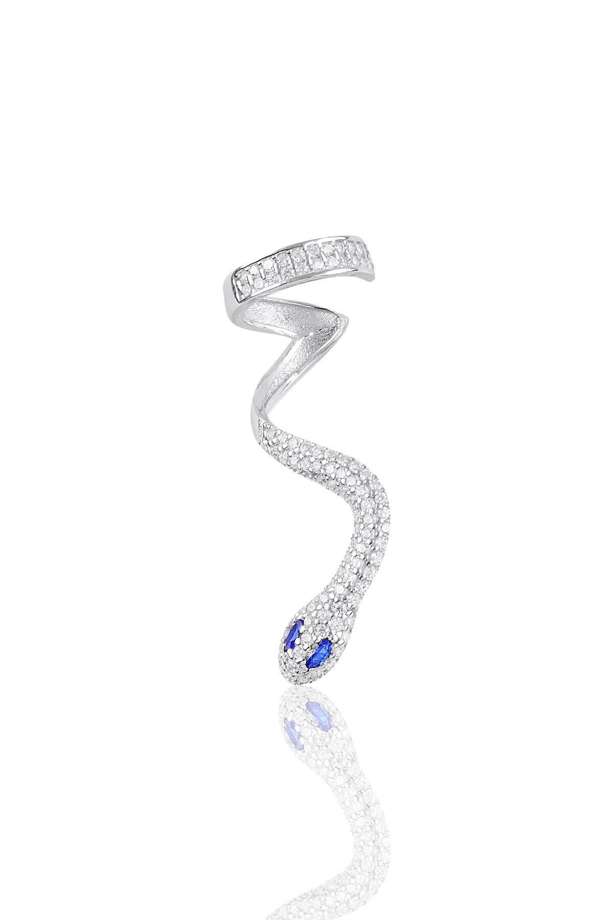 Gümüş rodyumlu safir ve zirkon taşlı kıkırdak yılan küpe SGTL10971LACI