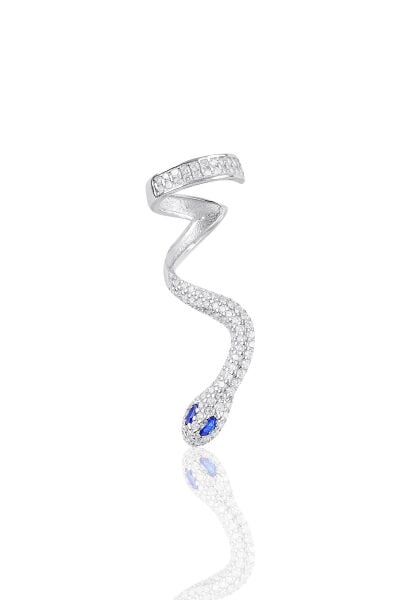 Gümüş rodyumlu safir ve zirkon taşlı kıkırdak yılan küpe SGTL10971LACI