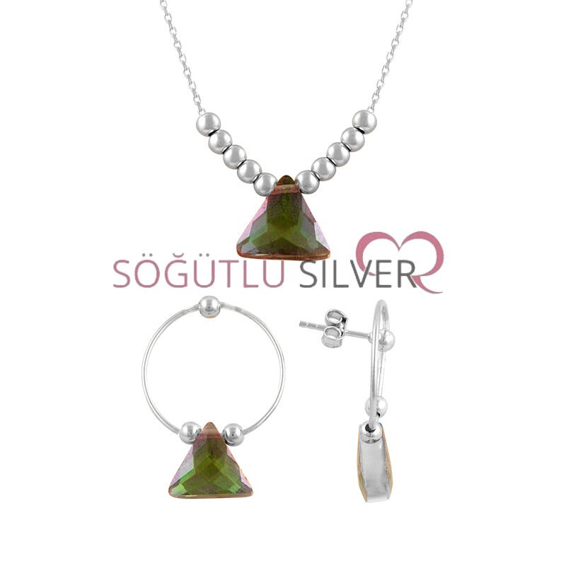 Mistik topaz taşlı üçgen modeli ikili set SGTL7524