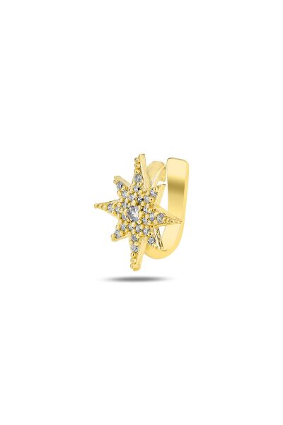 Gümüş altın yaldızlı zirkon taşlı sıkıştırmalı kutup yıldızı kıkırdak küpe ear cuff SGTL11959GOLD