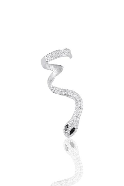 Gümüş rodyumlu onix ve zirkon taşlı kıkırdak yılan küpe SGTL10971SIYAH