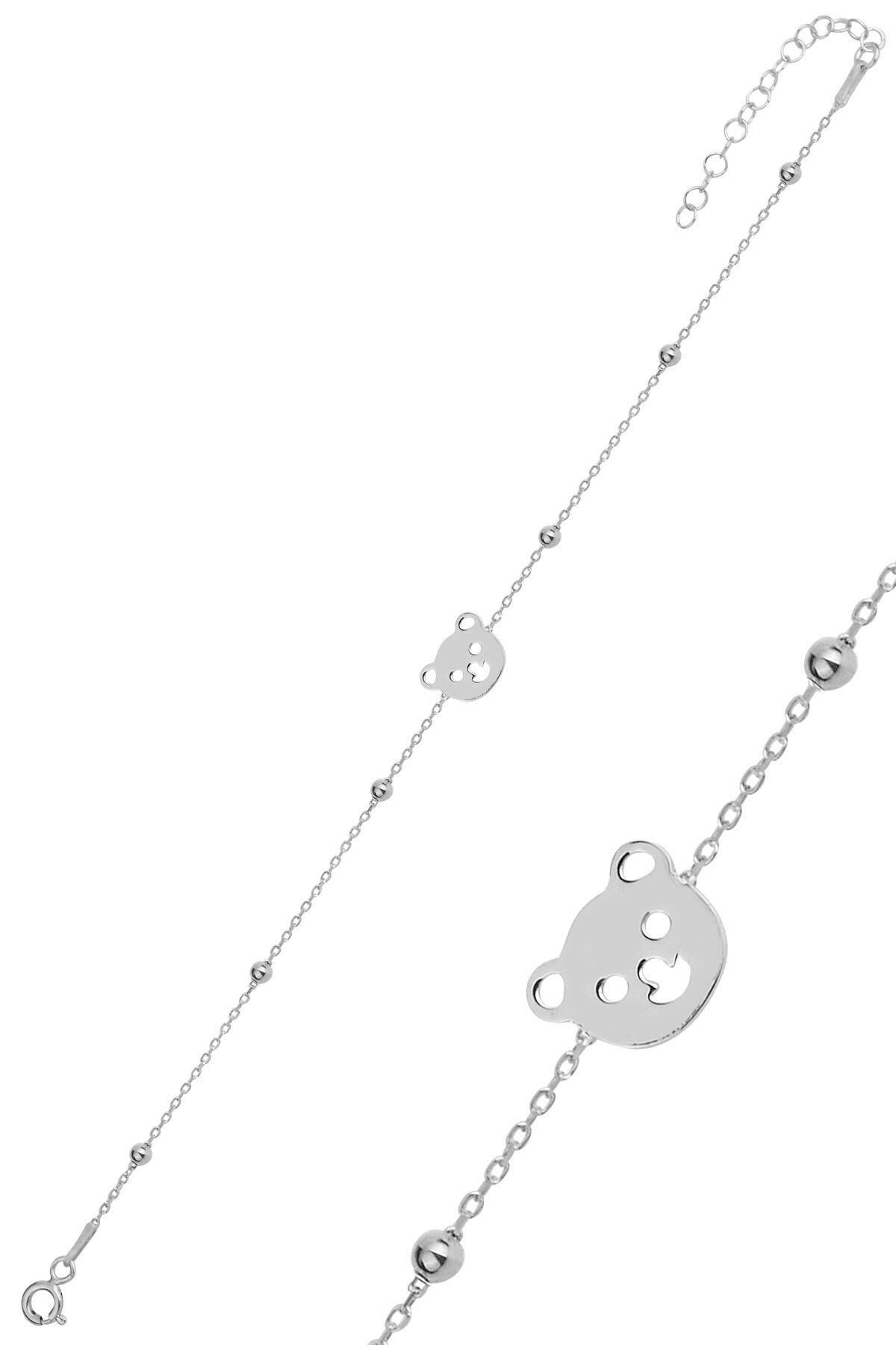 Gümüş rodyumlu top top zincirli ayıcıklı bileklik SGTL11865RODAJ