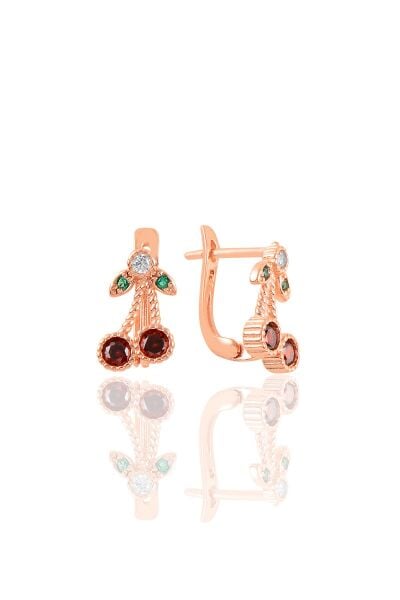Gümüş rose kırmızı taşlı j kiraz küpe SGTL11225ROSE