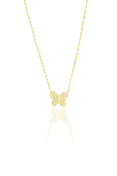 Gümüş zirkon taşlı altın yaldızlı kelebek kolye SGTL10375GOLD