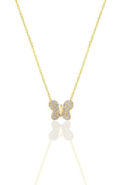 Gümüş zirkon taşlı altın yaldızlı kelebek kolye SGTL10375GOLD