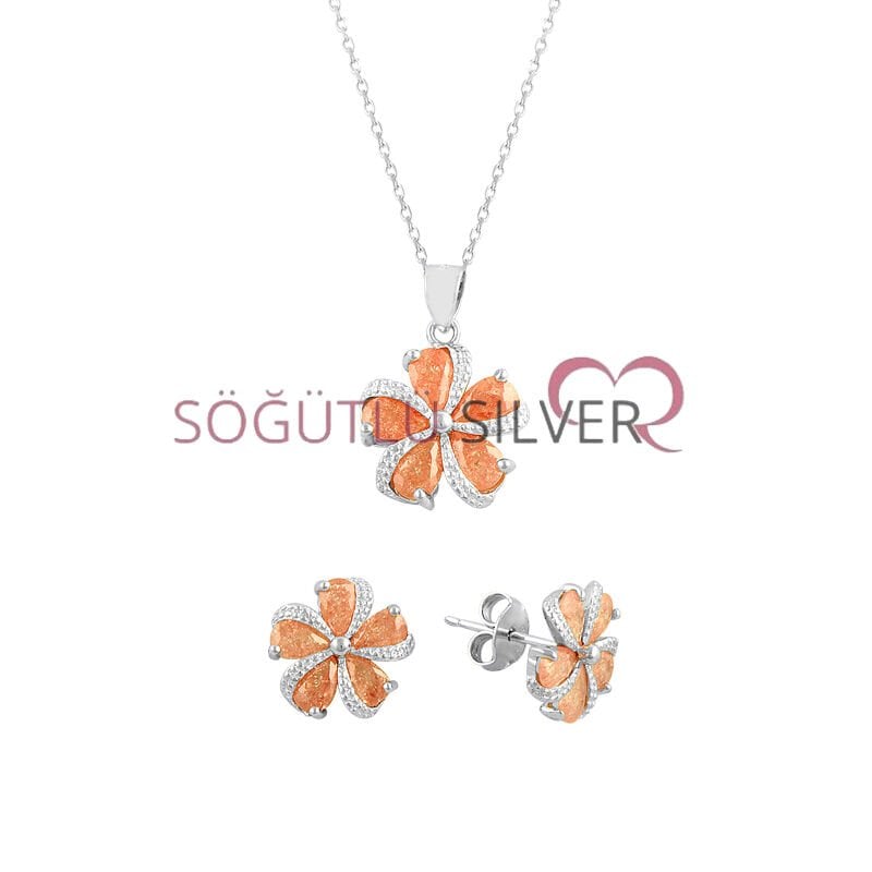 Kristalize taşlı çiçekli ikili set SGTL7525