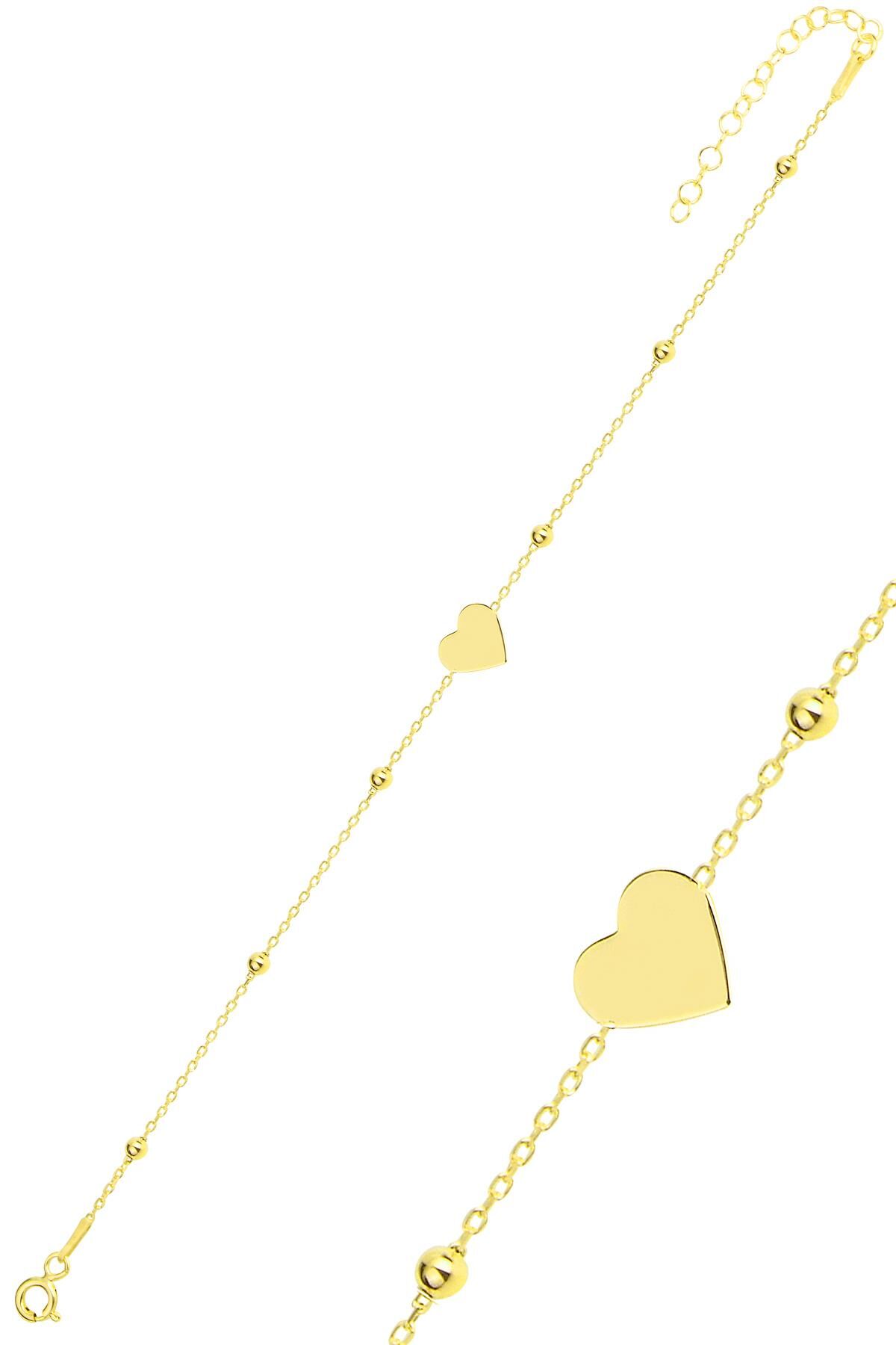 Gümüş altın yaldızlı top top zincirli kalp bileklik SGTL11864GOLD