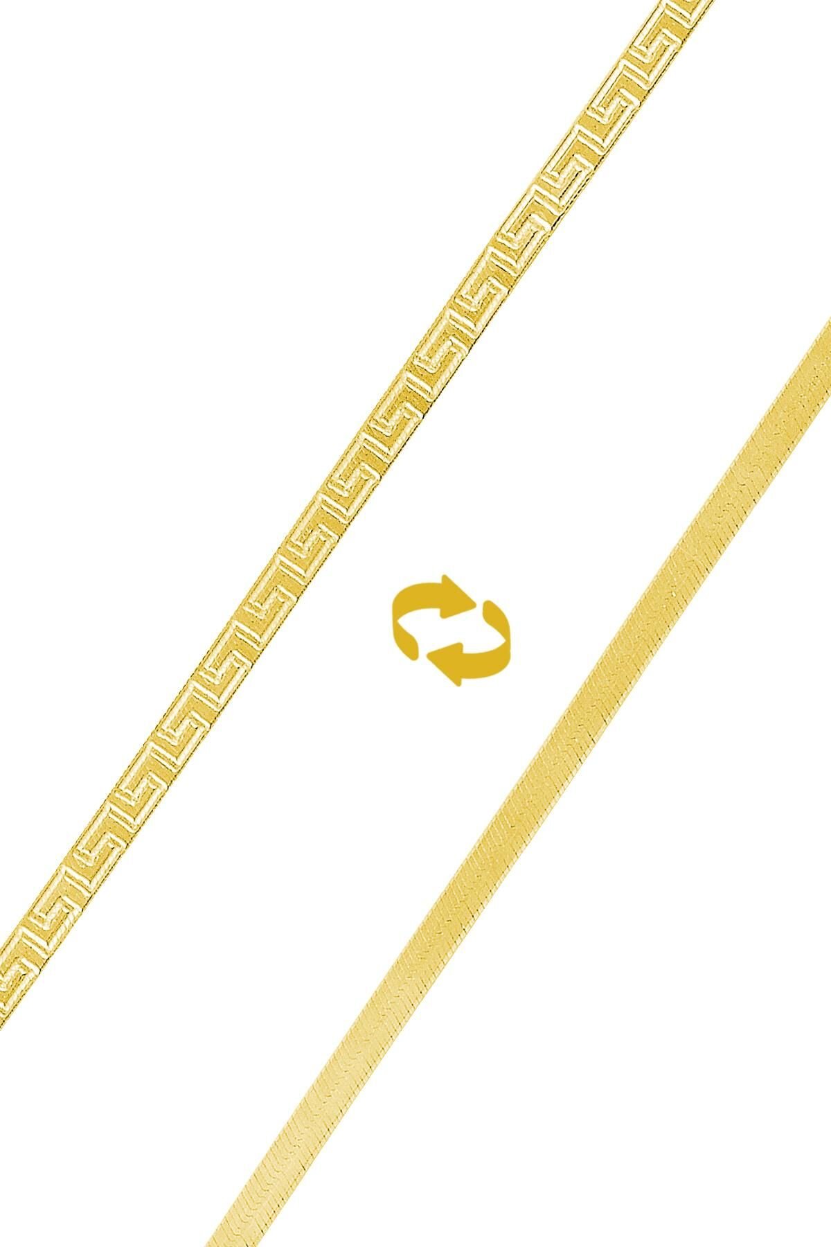 Gümüş desenli çif taraflı italyan yassı bileklik SGTL9837GOLD