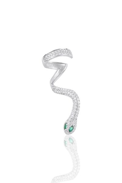 Gümüş rodyumlu kök zümrüt ve zirkon taşlı kıkırdak yılan küpe SGTL10971YESIL