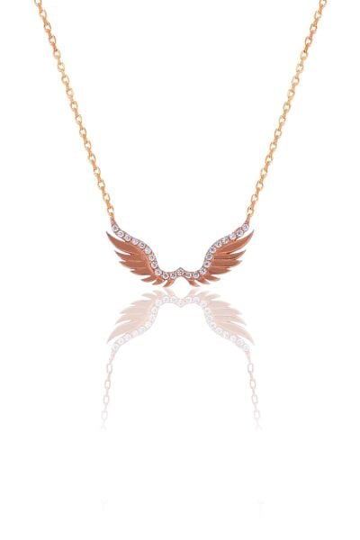 Gümüş rose zirkon taşlı kanat kolye  SGTL10402ROSE
