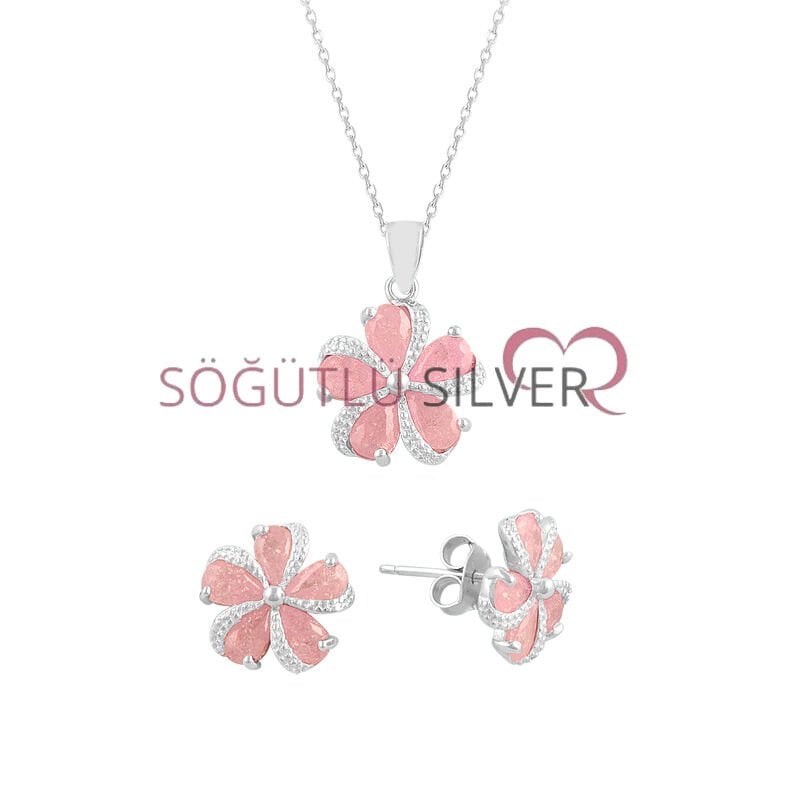 Kristalize taşlı çiçekli ikili set SGTL7526