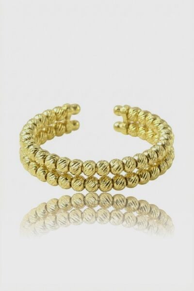 925 Ayar Gümüş  Yüzük Altın Kaplama Dorica (Dorissa) Alttan Ayarlamalı Çift Sıra Yüzük SGTL13223GOLD