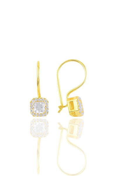 Gümüş altın yaldızlı baget taşlı kare küpe SGTL10972GOLD