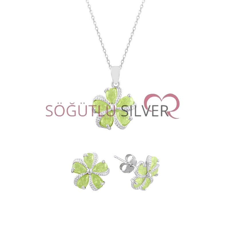 Kristalize taşlı çiçekli ikili set SGTL7527