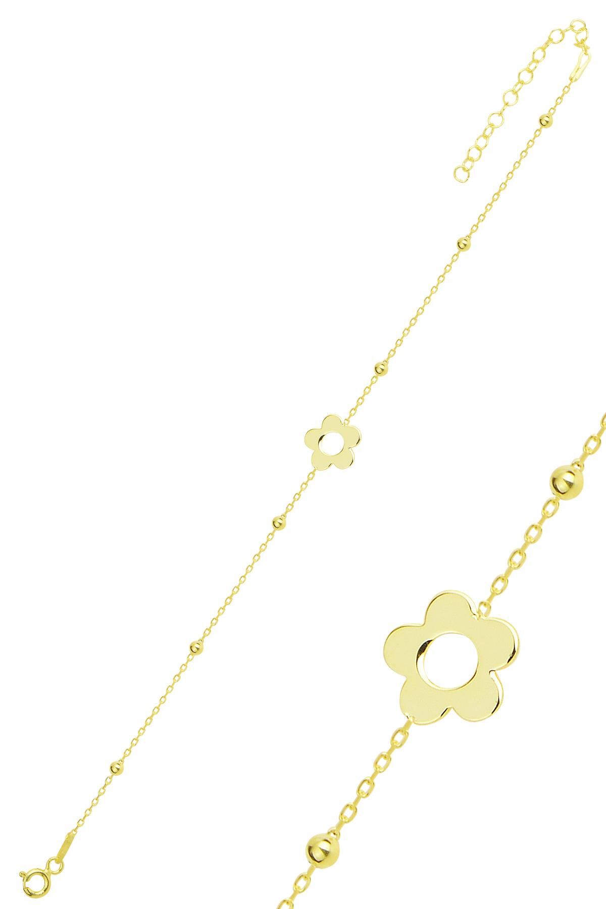 Gümüş altın yaldızlı top top zincirli çiçek bileklik SGTL11863GOLD