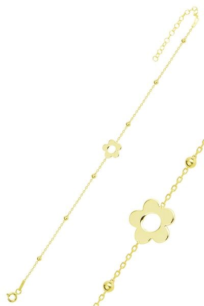Gümüş altın yaldızlı top top zincirli çiçek bileklik SGTL11863GOLD