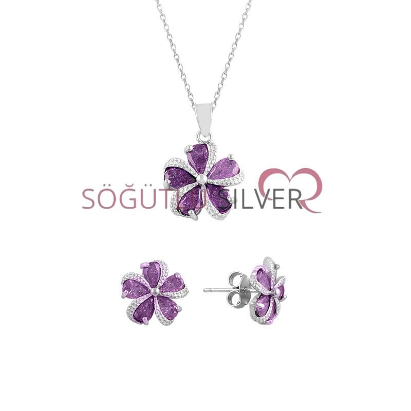 Kristalize taşlı çiçekli ikili set SGTL7528