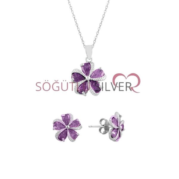 Kristalize taşlı çiçekli ikili set SGTL7528