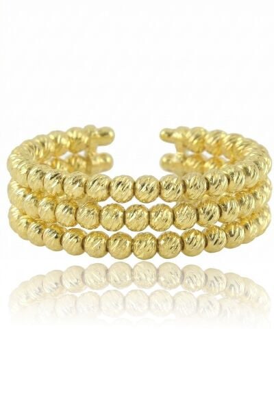 925 Ayar Gümüş Yüzük Altın Kaplama Dorica (Dorissa) Alttan Ayarlamalı Üç Sıra Yüzük SGTL13224GOLD