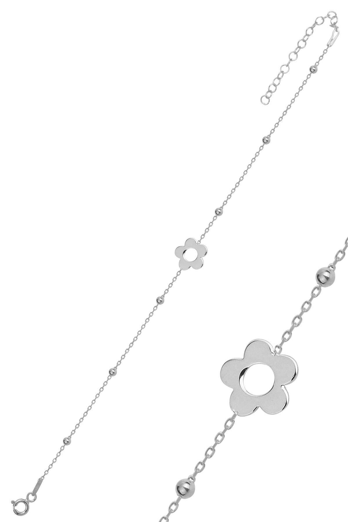 Gümüş rodyumlu top top zincirli çiçek bileklik SGTL11863RODAJ