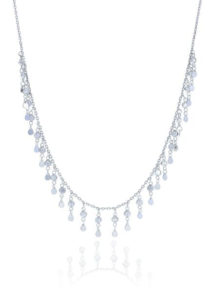 Gümüş rodyumlu zirkon taşlı damla pullu  kolye  SGTL10482RODAJ