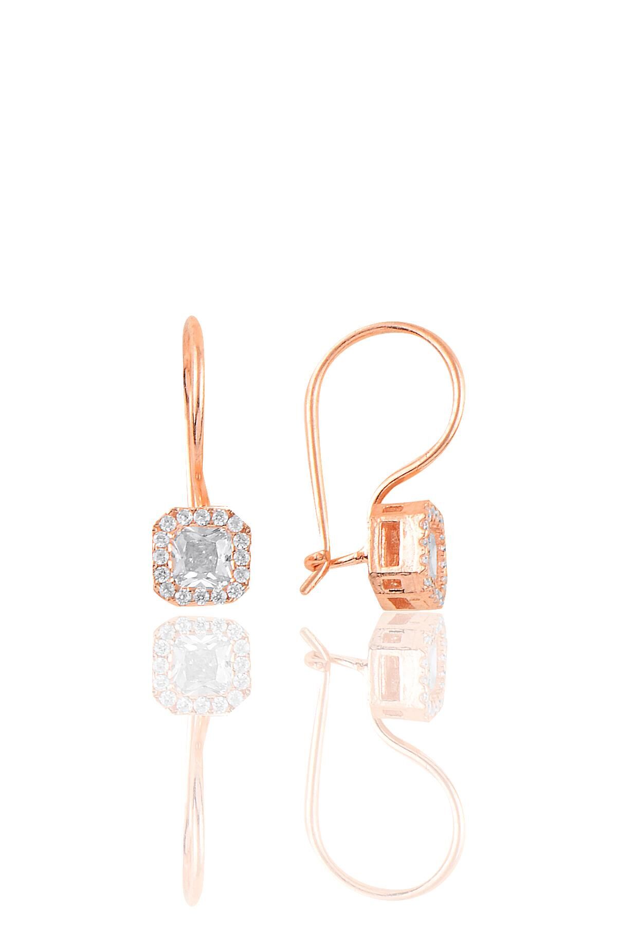 Gümüş rose  baget taşlı kare küpe SGTL10972ROSE
