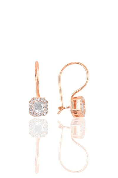 Gümüş rose  baget taşlı kare küpe SGTL10972ROSE
