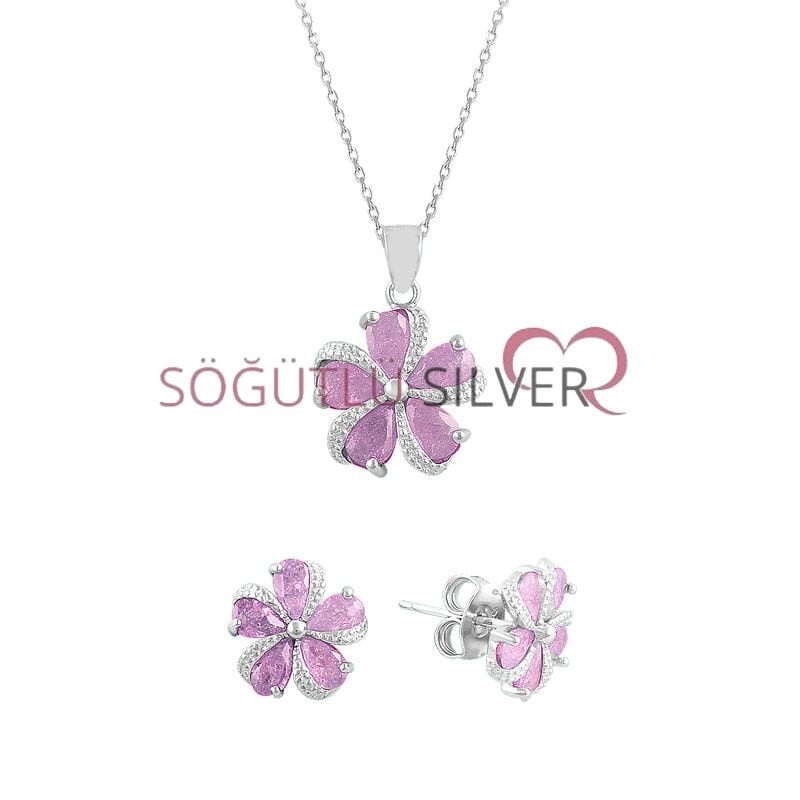 Kristalize taşlı çiçekli ikili set SGTL7529