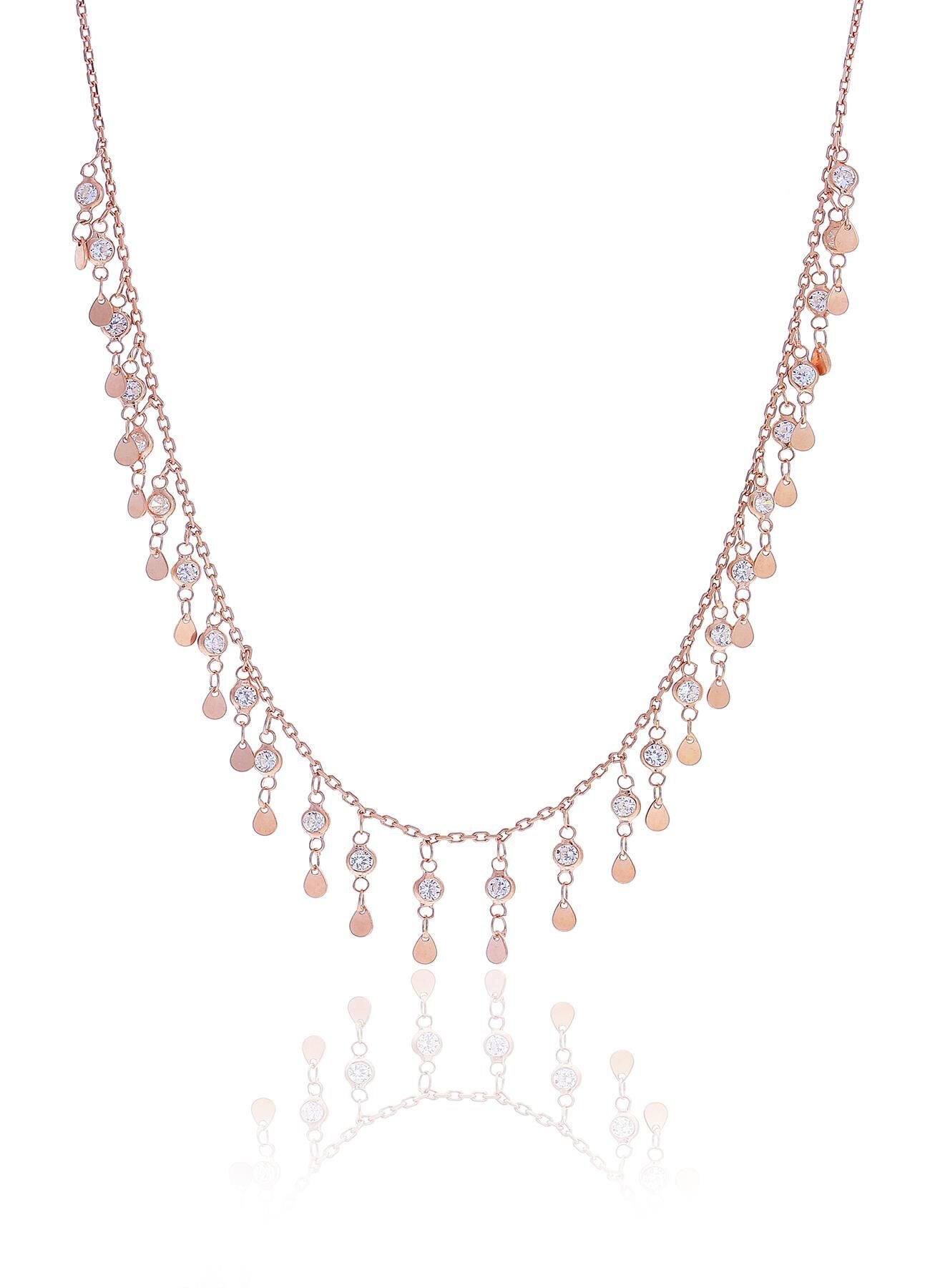 Gümüş rose zirkon taşlı damla pullu kolye  SGTL10482ROSE