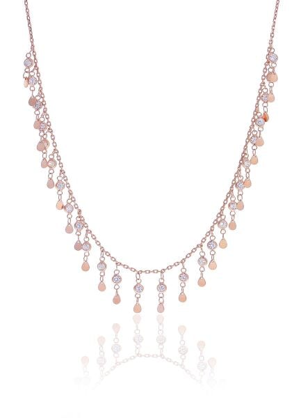 Gümüş rose zirkon taşlı damla pullu kolye  SGTL10482ROSE
