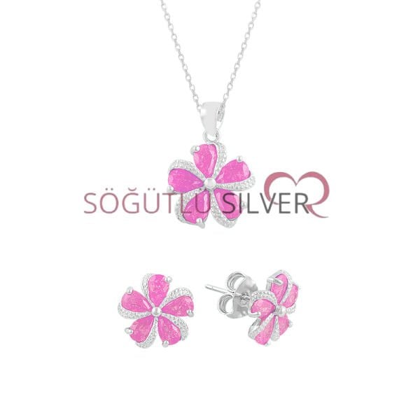 Kristalize taşlı çiçekli ikili set SGTL7530