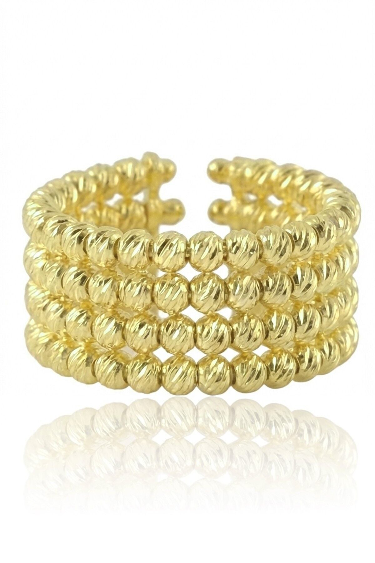 925 Ayar Gümüş Yüzük Altın Kaplama Dorica (Dorissa) Alttan Ayarlamalı Dört Sıra Yüzük SGTL13225GOLD