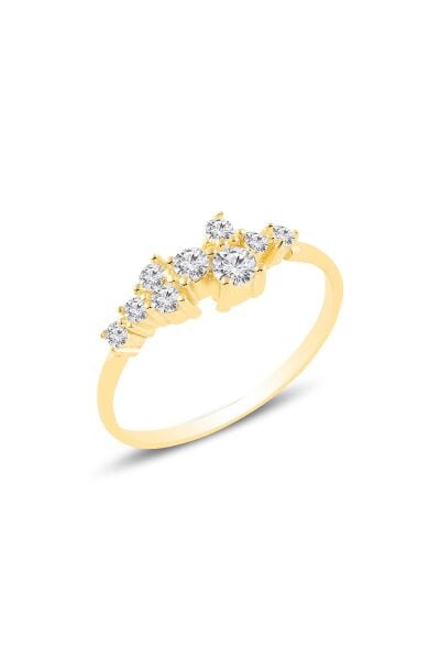 Gümüş Altın yaldızlı zirkon taşlı lady gümüş yüzük SGTL10616GOLD