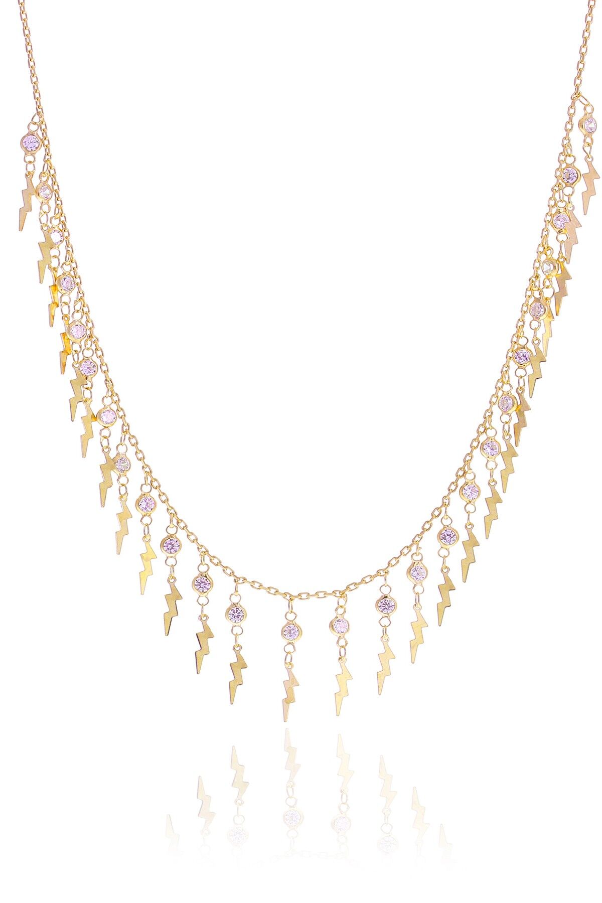 Gümüş altın yaldızlı zirkon taşlı şimşek kolye SGTL10483GOLD