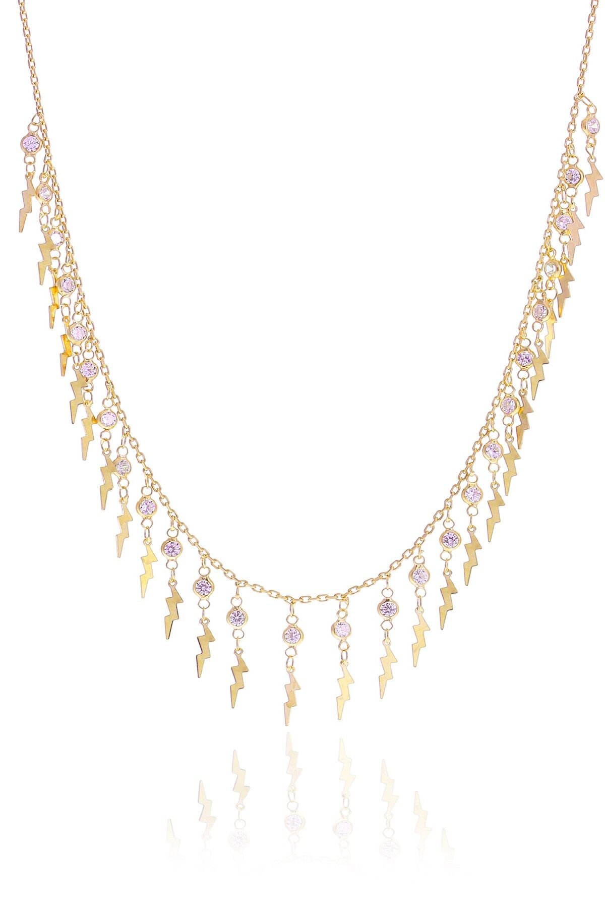 Gümüş altın yaldızlı zirkon taşlı şimşek kolye SGTL10483GOLD