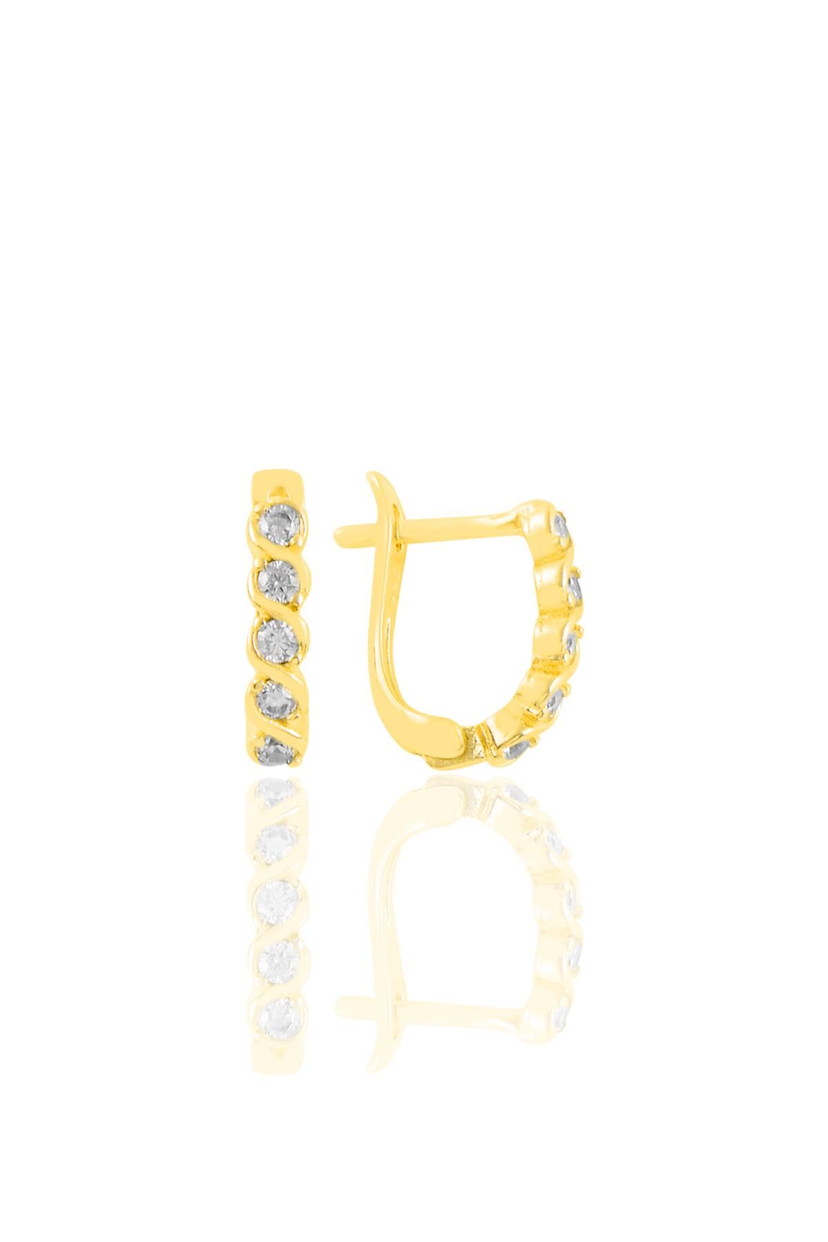 Gümüş altın yaldızlı zirkon taşlı  örgü modeli j küpe SGTL11220GOLD