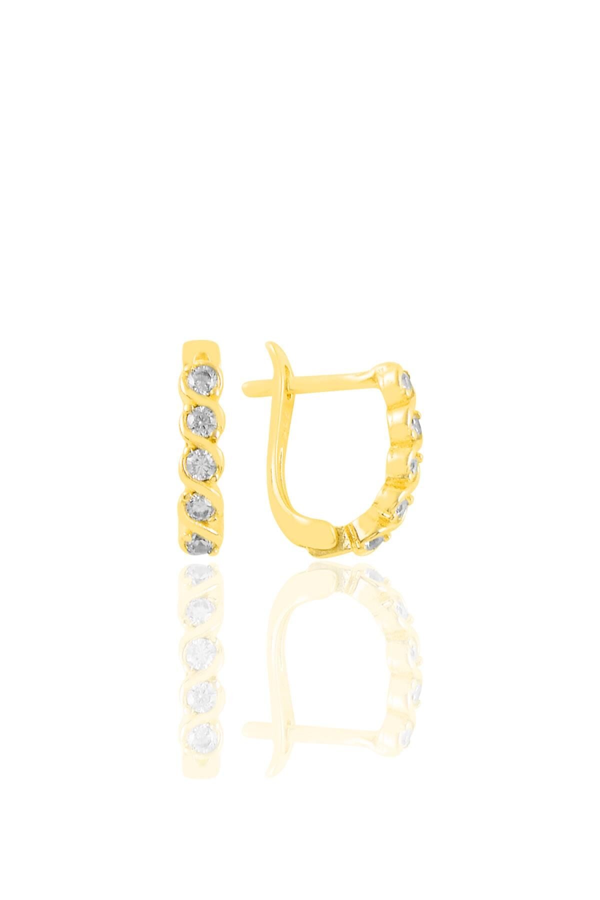 Gümüş altın yaldızlı zirkon taşlı  örgü modeli j küpe SGTL11220GOLD