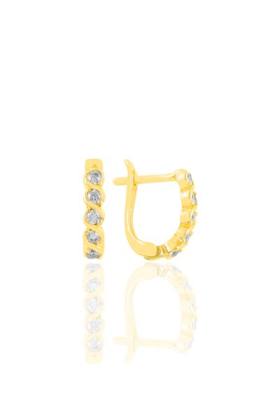 Gümüş altın yaldızlı zirkon taşlı  örgü modeli j küpe SGTL11220GOLD