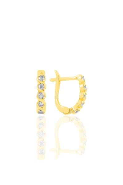 Gümüş altın yaldızlı zirkon taşlı  örgü modeli j küpe SGTL11220GOLD