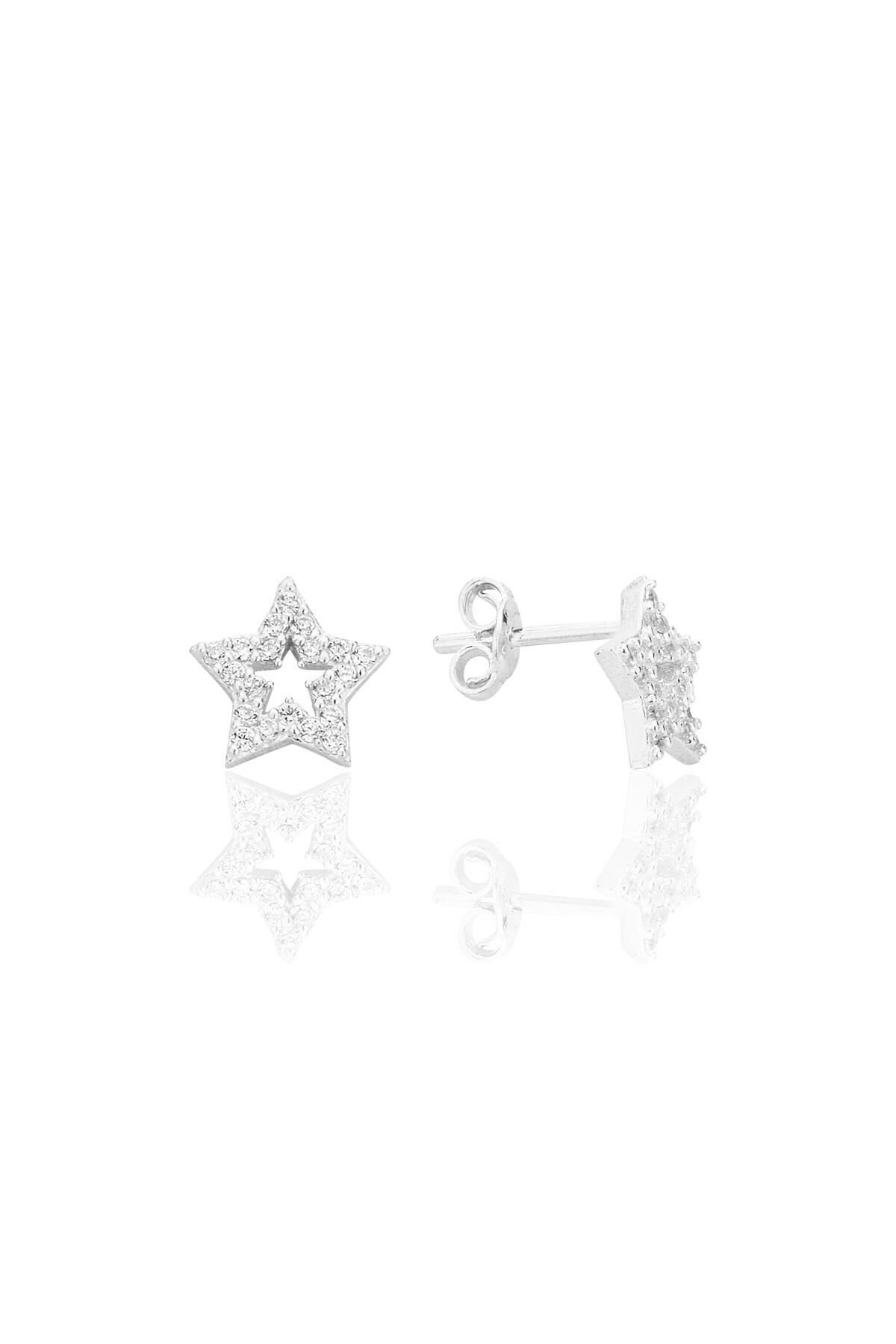 Gümüş rodyumlu zirkon taşlı yıldız küpe SGTL12659RODAJ