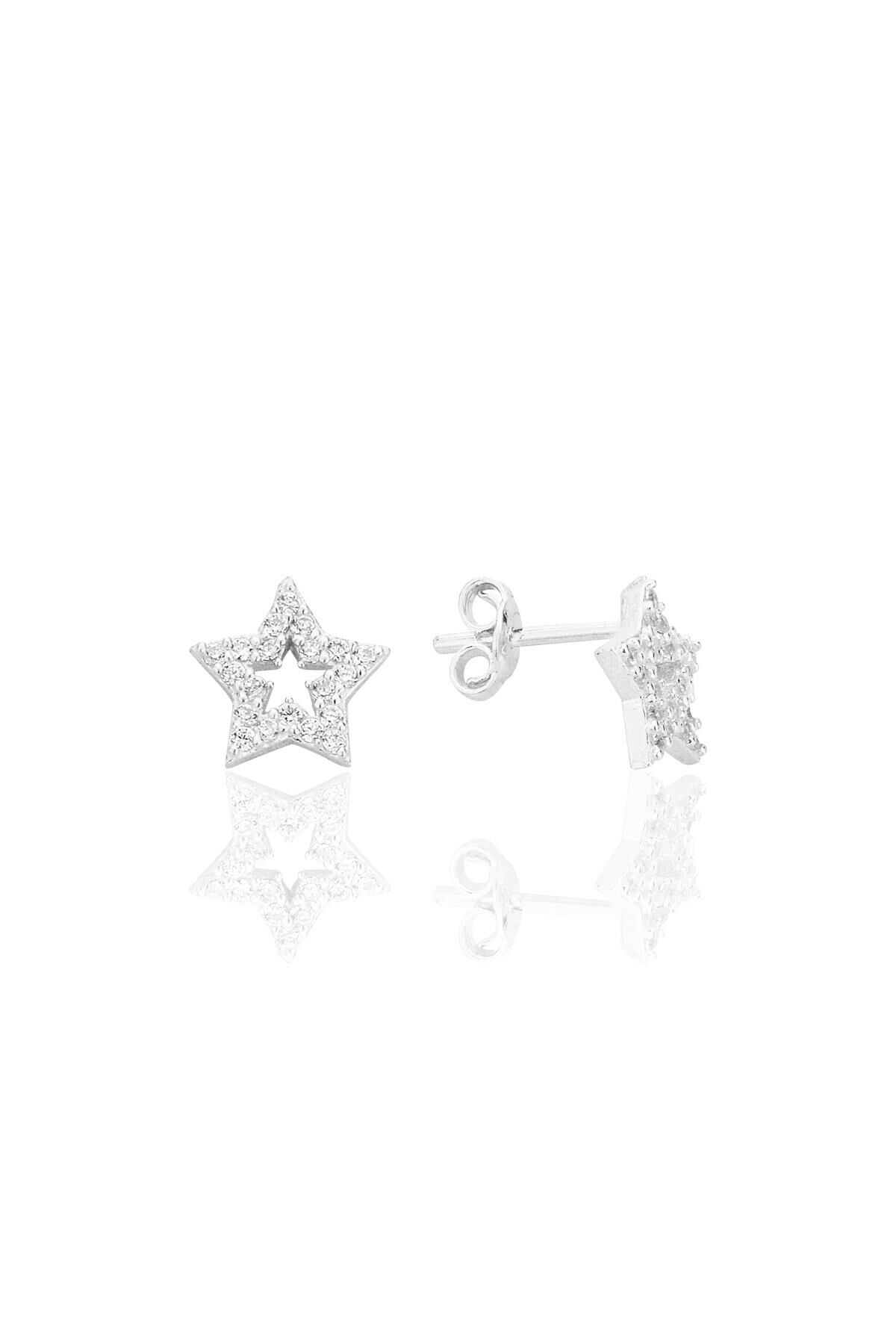Gümüş rodyumlu zirkon taşlı yıldız küpe SGTL12659RODAJ