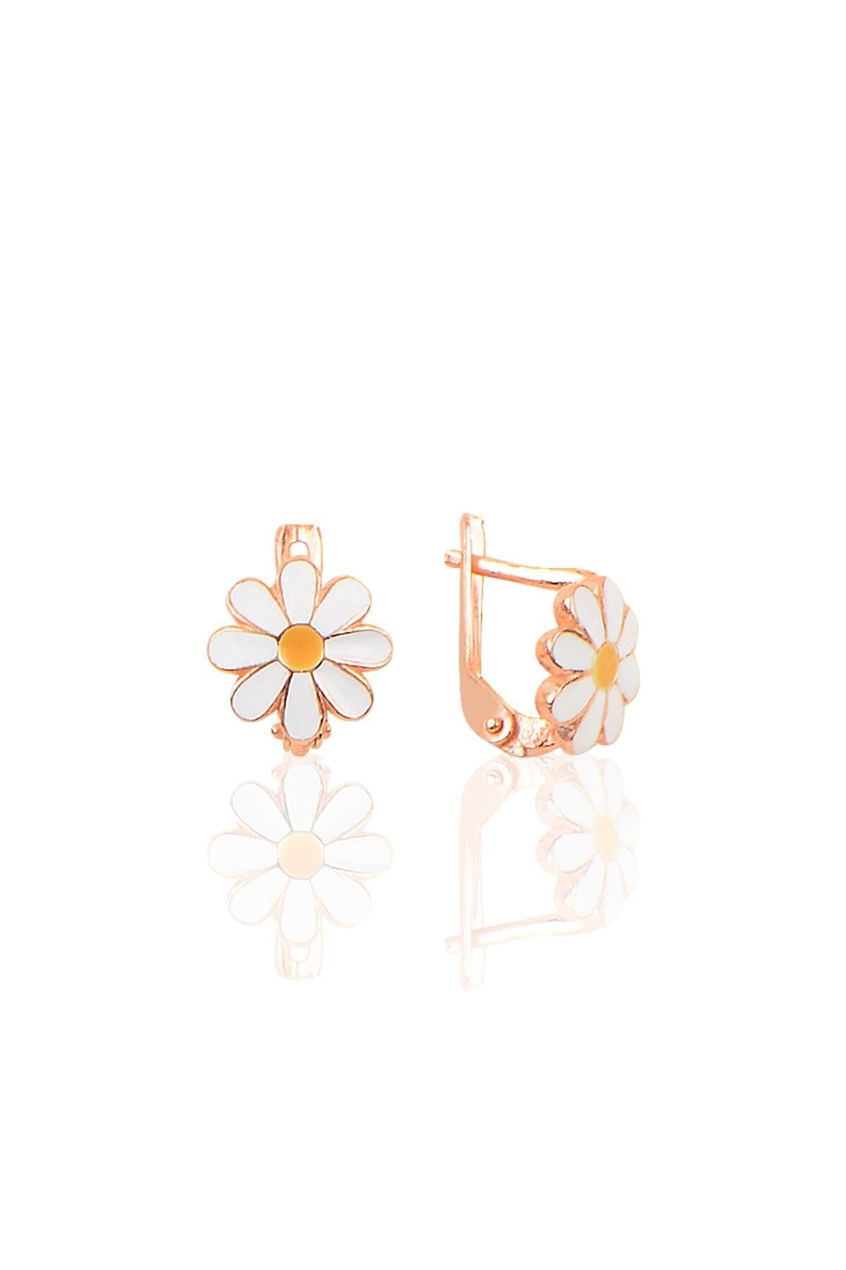 Gümüş rose kaplama papatya modeli küpe SGTL10221ROSE