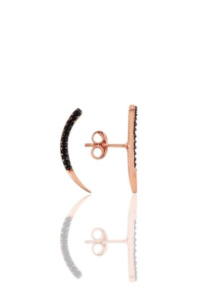 Gümüş rose siyah taşlı Ay modeli küpe SGTL10824SYH