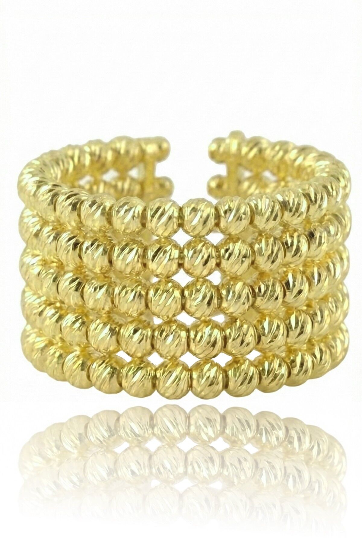 925 Ayar Gümüş Yüzük Altın Kaplama Dorica (Dorissa) Alttan Ayarlamalı Beş Sıra Yüzük SGTL13226GOLD