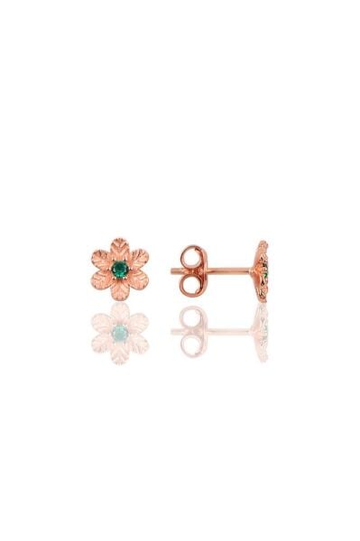 Gümüş mini yeşil taşlı papatya modeli küpe SGTL10826YSL